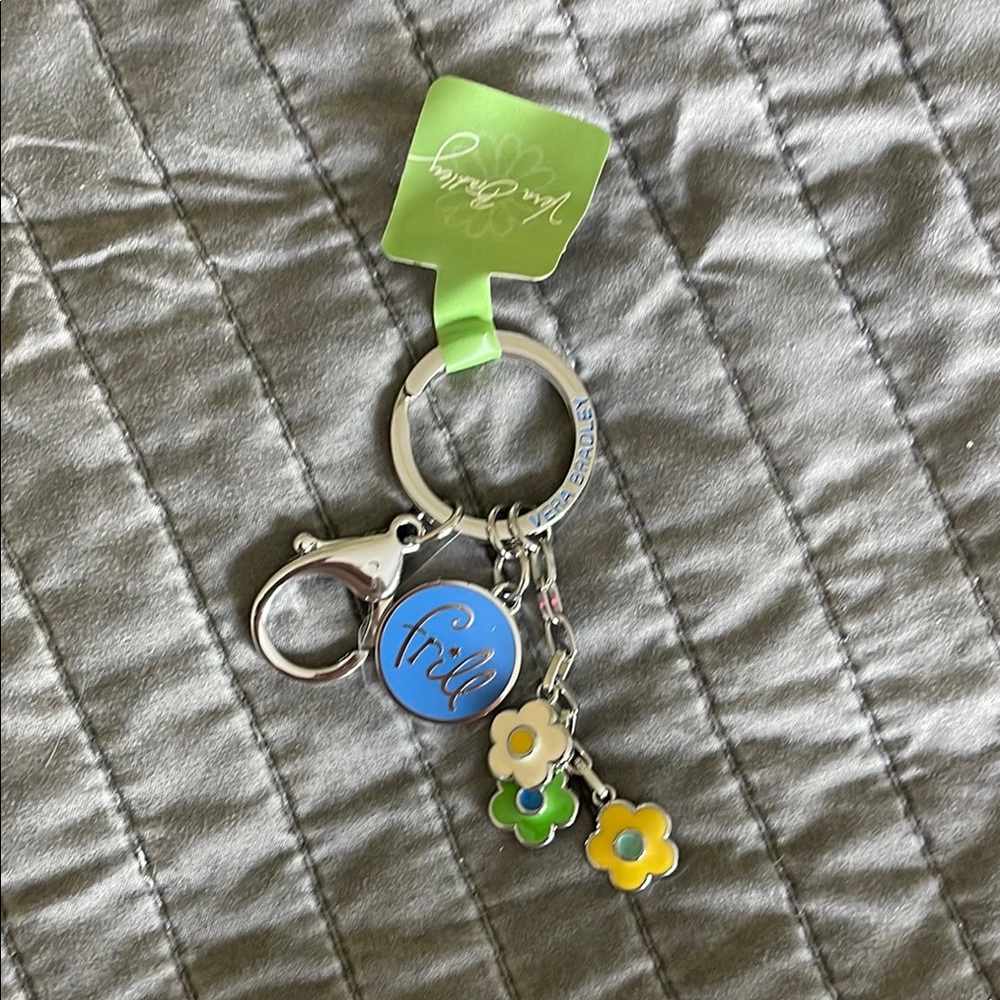 Vera Bradley Keychain with Blue and Yellow Floral Charms